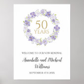 Soft Lavender Floral Garland 50. Hochzeit Begrüßun Poster (Vorne)