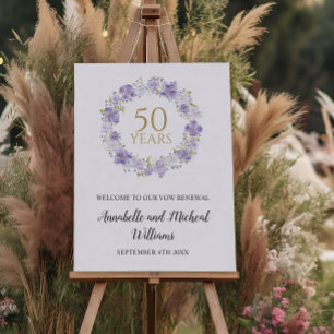 Soft Lavender Floral Garland 50. Hochzeit Begrüßun Poster