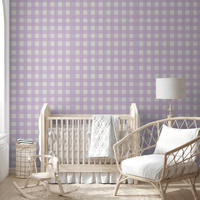 Soft Lavender Gingham Karo Nahtloses Muster Tapete (Kinder)