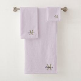 Soft Lavender Gold Initial und Name Personalisiert Badhandtuch Set