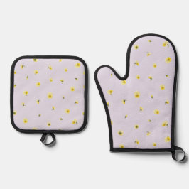 Soft Lavender Japanese Yellow Viola Floral Pattern Ofenhandschuh & Topflappen-Set