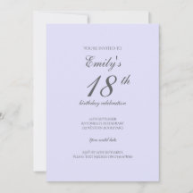 Soft Lavender Minimalist 18th Birthday Invitation