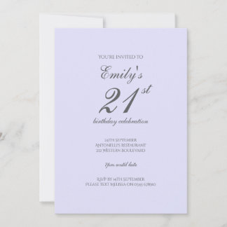Soft Lavender Minimalist 21st Birthday Invitation Einladung