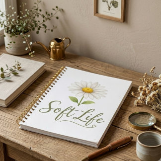Soft Life Aesthetic Daisy Watercolor Spiral Notebo Notizblock