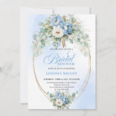 Soft Light Blue Peonies Gold Bridal Shower Invite Einladung (Vorderseite)