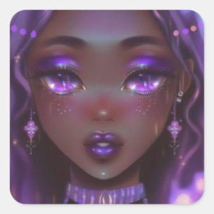 Soft Lila Anime Girl Quadratischer Aufkleber