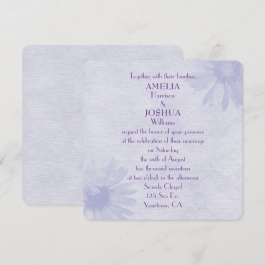 Soft Lila Daisy Wedding Einladung (Vorne/Hinten)