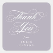 Soft Lila Eleganter Script Abschluss Vielen Dank Quadratischer Aufkleber (Vorderseite)