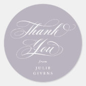 Soft Lila Eleganter Script Abschluss Vielen Dank Runder Aufkleber (Vorderseite)