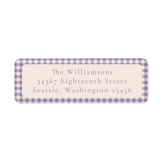 Soft Lila Gingham Kariert Custom Rücksendeadresse (Vorne)