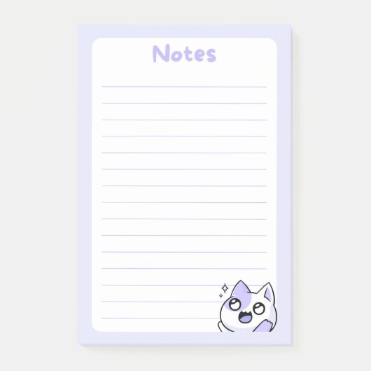Soft Lila Kawaii Chibi Kitty Cat mit Sparkling Post-it Klebezettel (Vorderseite)
