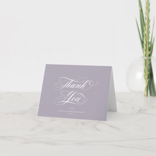 Soft Lila legante Script Blank Wedding Dankeskarte (Vorderseite)