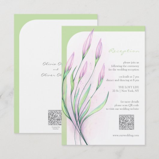 Soft Lila Lilies Hochzeitsempfang Begleitkarte (Vorne/Hinten)