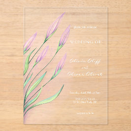 Soft Lila Lilies Wedding Acryleinladungen