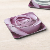 Soft Lila Rose Persönliche Hochzeit Untersetzer (Linke Seite)