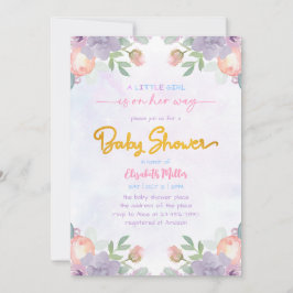 Soft Lila Watercolor Floral Baby Dusche Einladung