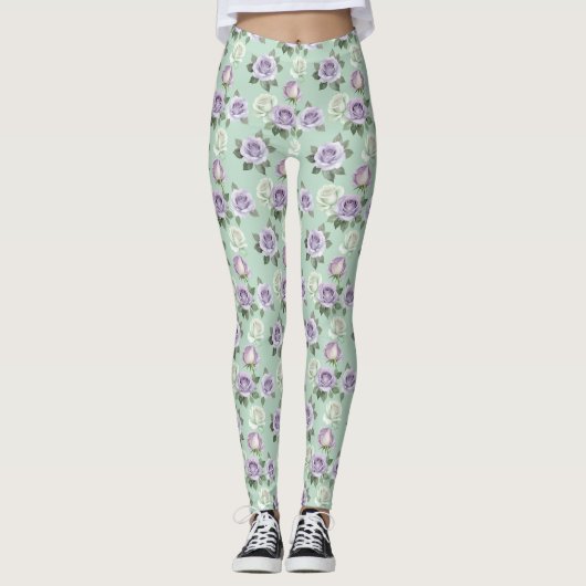 Soft Lilac And White Roses With Watercolor Effects Leggings (Vorderseite)