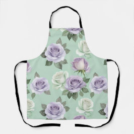 Soft Lilac And White Roses With Watercolor Effects Schürze