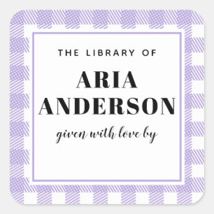 Soft Lilac Gingham Kariert Baby Boy Book Plate Quadratischer Aufkleber