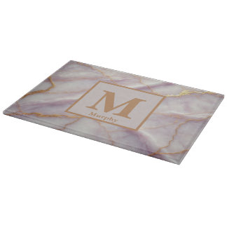 Soft Lilac Marmor mit Gold Veins Monogramm Schneidebrett