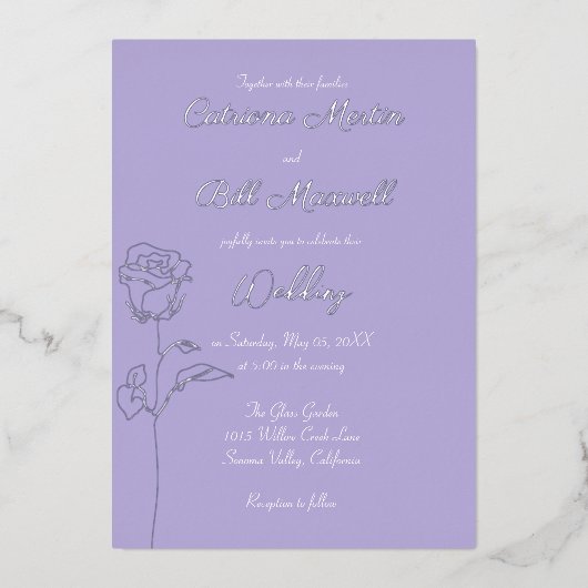 Soft Lilac & Real Silver Foil Einladung (Vorderseite)