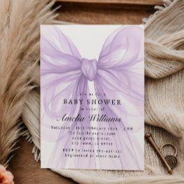 Soft Lilac Tulle Bow Modern Baby Einladung