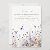 Soft Lilac Wildblume Butterfly Garden Wedding Dankeskarte (Vorderseite)