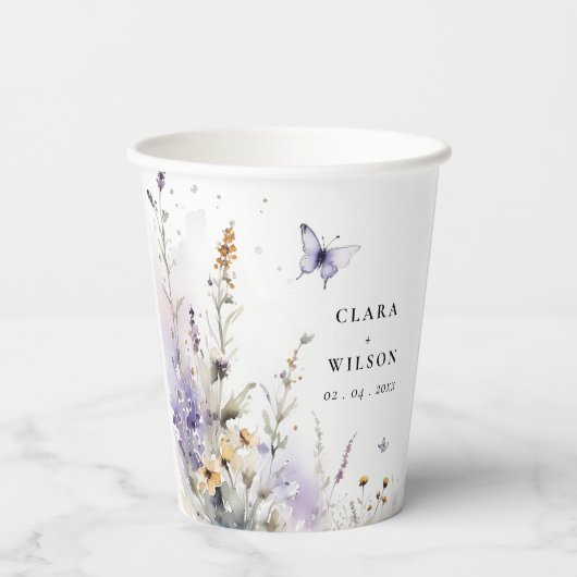 Soft Lilac Wildblume Butterfly Garden Wedding Pappbecher (Rückseite)