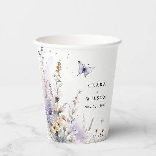 Soft Lilac Wildblume Butterfly Garden Wedding Pappbecher (Vorderseite)