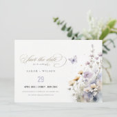Soft Lilac Wildblume Butterfly Garden Wedding Save The Date (Stehend Vorderseite)