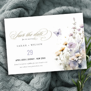 Soft Lilac Wildblume Butterfly Garden Wedding Save The Date