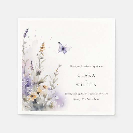 Soft Lilac Wildblume Butterfly Garden Wedding Serviette (Vorderseite)