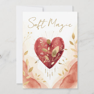 Soft Magic Watercolor Heart with Golden Botanicals Feiertagskarte