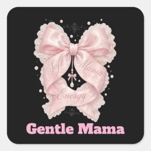 Soft Mama Energy Pink Coquette Bogen Design   Femi Quadratischer Aufkleber