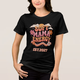 Soft Mama Energy Retro Floral Typography T-Shirt Tri-Blend Shirt