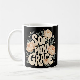Soft Mama Grace Deep Plum Floral Retro-Typografie Kaffeetasse