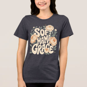 Soft Mama Grace Deep Plum Floral Retro-Typografie  Tri-Blend Shirt