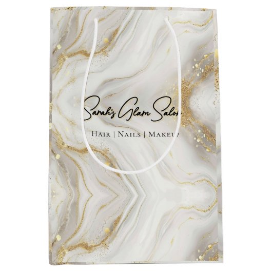 Soft Marble Glam Salon Bag - Modernes, bearbeitbar Mittlere Geschenktüte (Vorderseite)