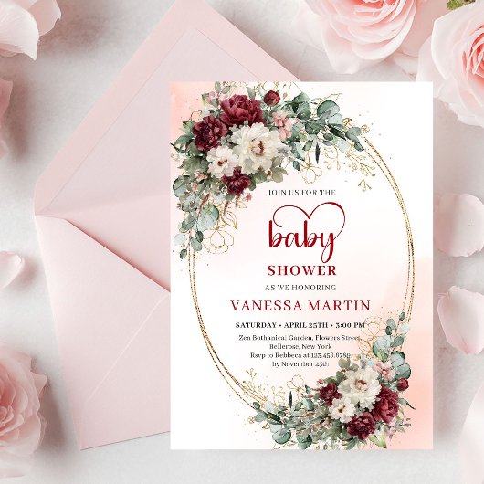 Soft Marsala Floral Baby Shower Invitation Einladung