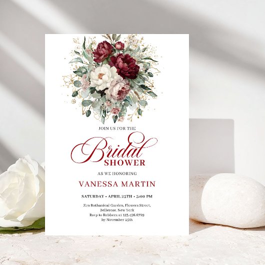 Soft Marsala Flowers Bridal Shower Invitation Einladung