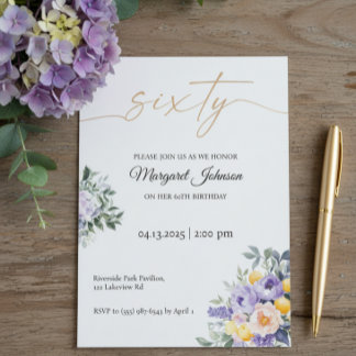 Soft Mauve Floral 60th Birthday Celebration Einladung