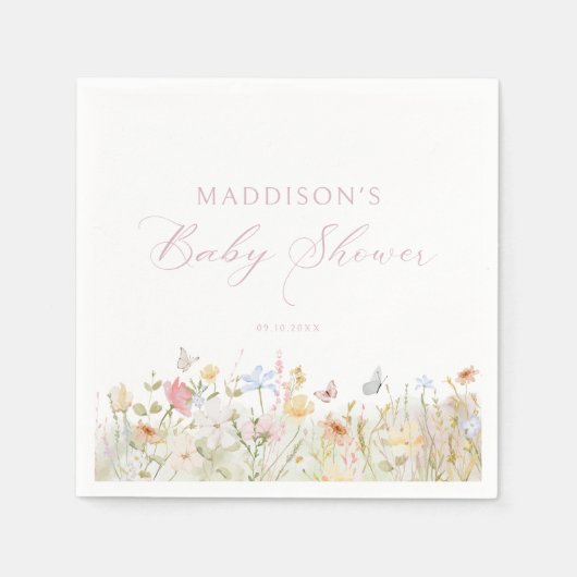 Soft Meadow Blush Script Baby Dusche Serviette (Vorderseite)