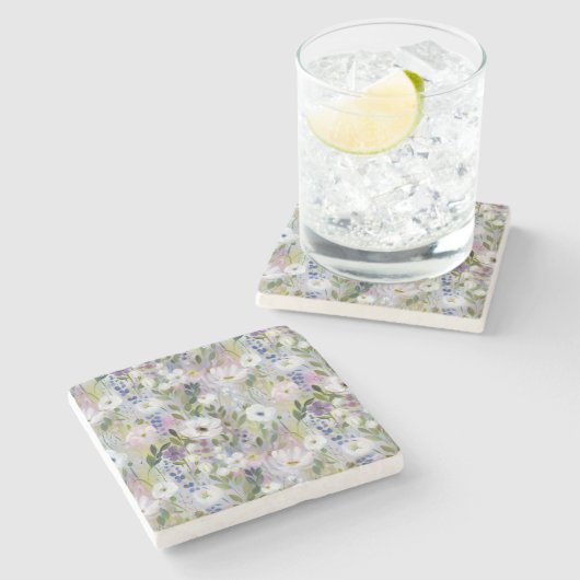 Soft Meadow Floral Aquarell Steinuntersetzer (Seitenansicht)