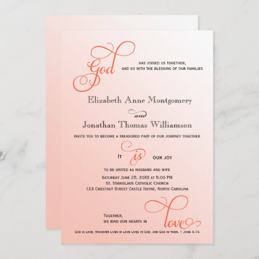 Soft Melon Script God is Liebe Christlich Wedding Einladung (Vorne/Hinten)