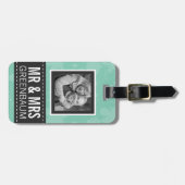 Soft Mint and Grey Mr. und Mrs. Personalisiert Fot Gepäckanhänger (Vorderseite horizontal)