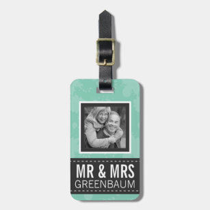 Soft Mint and Grey Mr. und Mrs. Personalisiert Fot Gepäckanhänger
