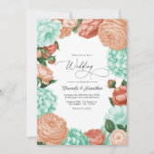 Soft Mint, Apricot & Warm Coral Floral Wedding Einladung (Vorderseite)