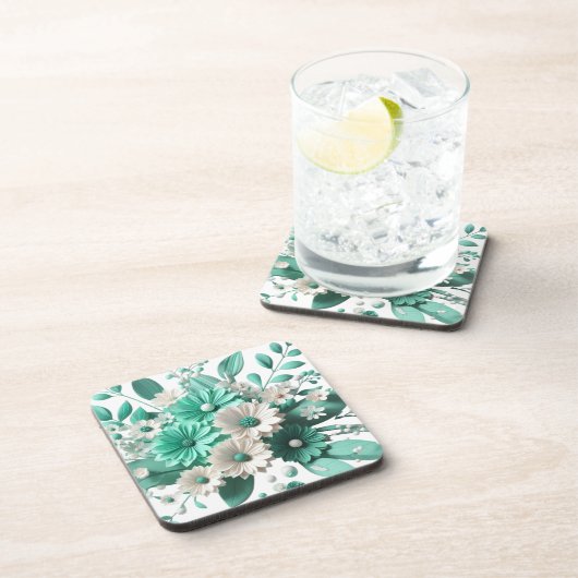 Soft mint Floral Coaster Elegance in Every Sip Getränkeuntersetzer (Rechte Seite)