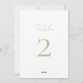 Soft Mint Green Script Wedding Tischnummer (Rückseite)