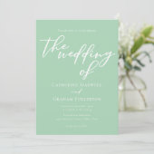 Soft Mint Green White Script Spring Wedding Einladung (Stehend Vorderseite)